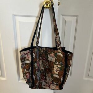 Vintage Teddy Bear Tote Bag Tapestry Embroidered Bag